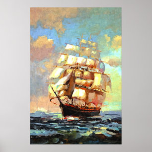 Póster Vela en mar (abstracta)
