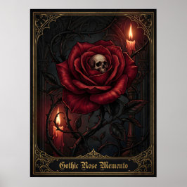 Póster Vela Floral Oscura de Cráneo Memento Mori Rosa Gót