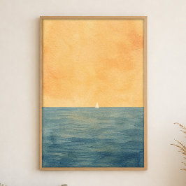 Póster Vela solitaria en el horizonte Cartel de acuarela