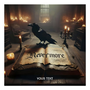 Póster Velas para libros Fantasy Cute Raven