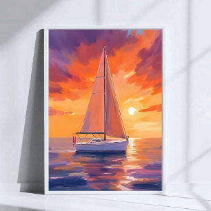 Póster Velerismo al Atardecer Pintura del Océano Coster