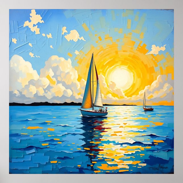 Póster Velero al atardecer (Frente)