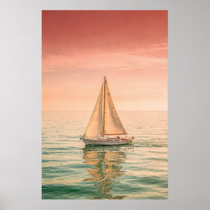 Póster Velero al atardecer en aguas tranquilas