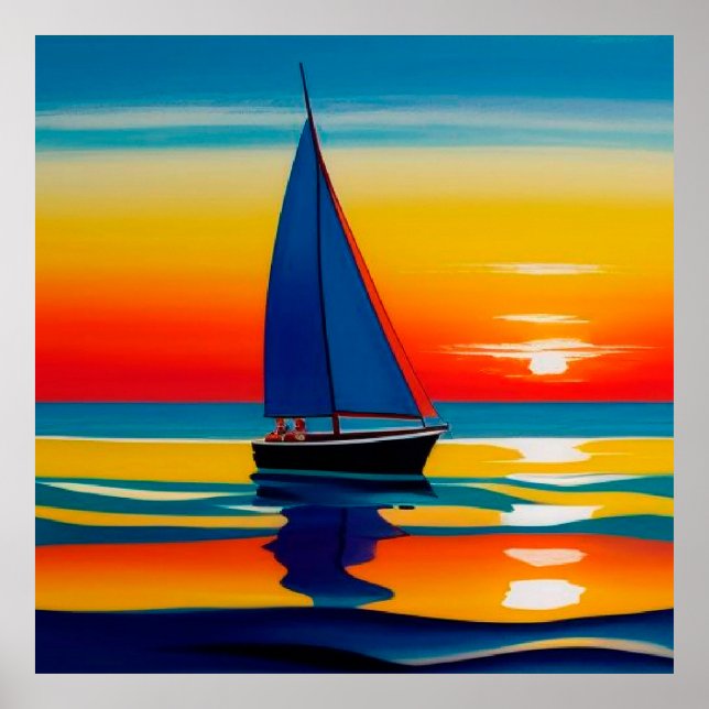 Póster ⛵ Velero Atardecer Aguas Tranquilas Para Decoració (Frente)