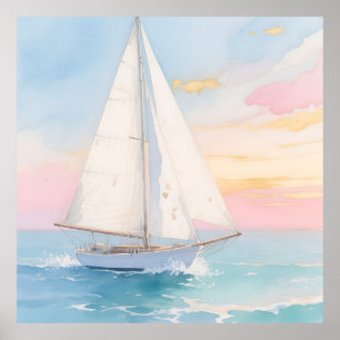 Póster Velero Blanco Resplandor del Océano