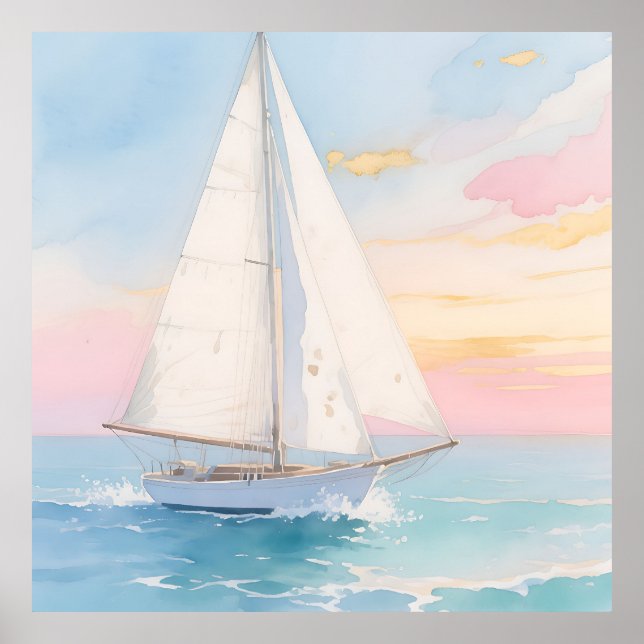 Póster Velero Blanco Resplandor del Océano (Frente)