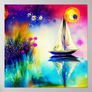 Póster Velero colorido  