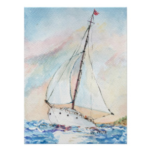 Póster Velero en la pintura de la acuarela del Bello