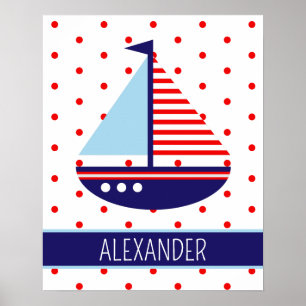 Póster Velero Personalizado Rojo Blanco y Azul Náutico
