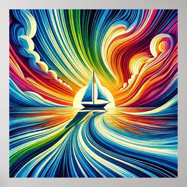 Póster Velero vibrante al atardecer (Frente)