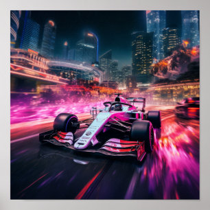 Póster Velocidad y acción: Carreras del coche F1 rojo a t