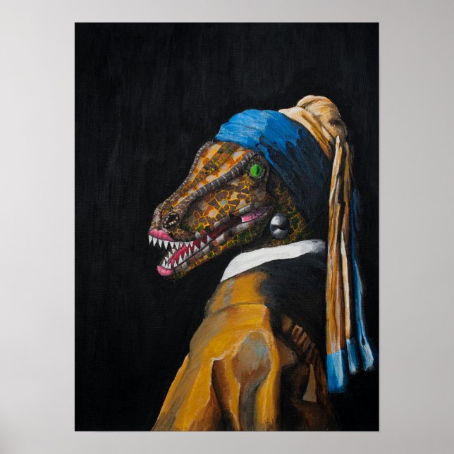 Póster Velociraptor con una Perla (Frente)