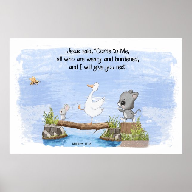 Póster Ven a mí y te daré el resto Mateo 11:28 (Frente)