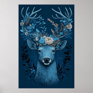 Póster Venado de cuerno de flores: Belleza tranquila y co