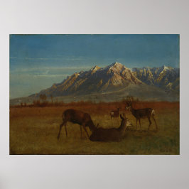 Póster Venado en casa de montaña por Albert Bierstadt