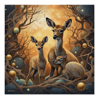 Póster Venado en el bosque de la fantasía