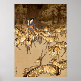 Póster Venado en el santuario Kasuga Yoshida Hiroshi 1928