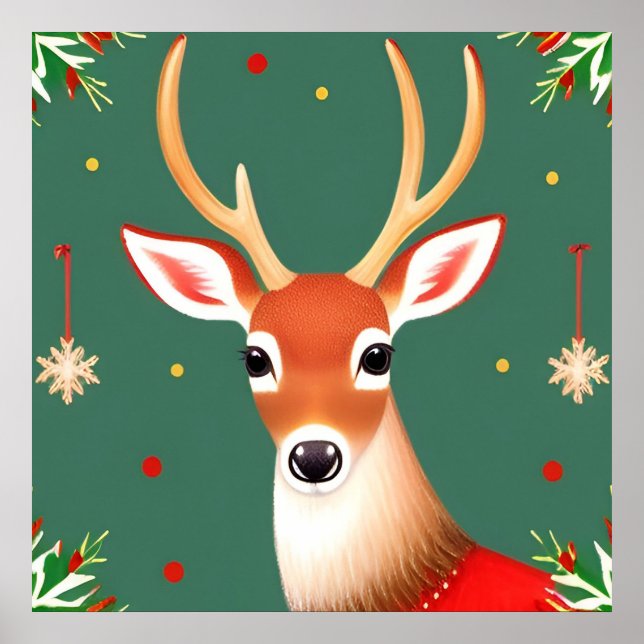 Póster Venado en invierno Wonderland Scene (Frente)