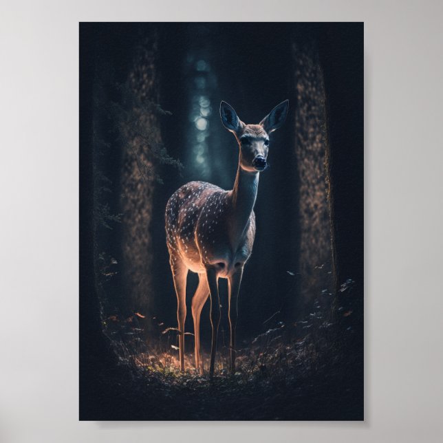 Póster Venado en un bosque mágico (Frente)