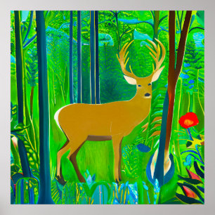Póster Venado en un entorno de bosques fantásticos
