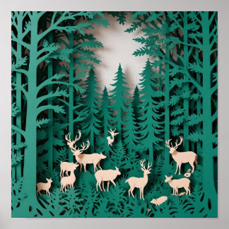 Póster Venado forestal encantado - Pasta de madera de cor