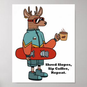 Póster Venado Guay Con Snowboard