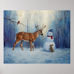 Póster Venado y feliz invierno de Snowman