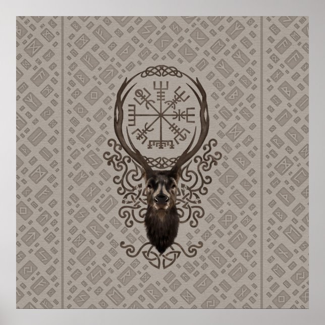 Póster Venado y visitante: brújula de navegación de Vikin (Frente)