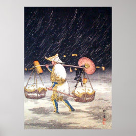 Póster Vendedor ambulante en la noche nevada Shotei Takah