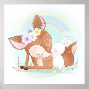 Póster Vendedor bebé con un poster de conejito