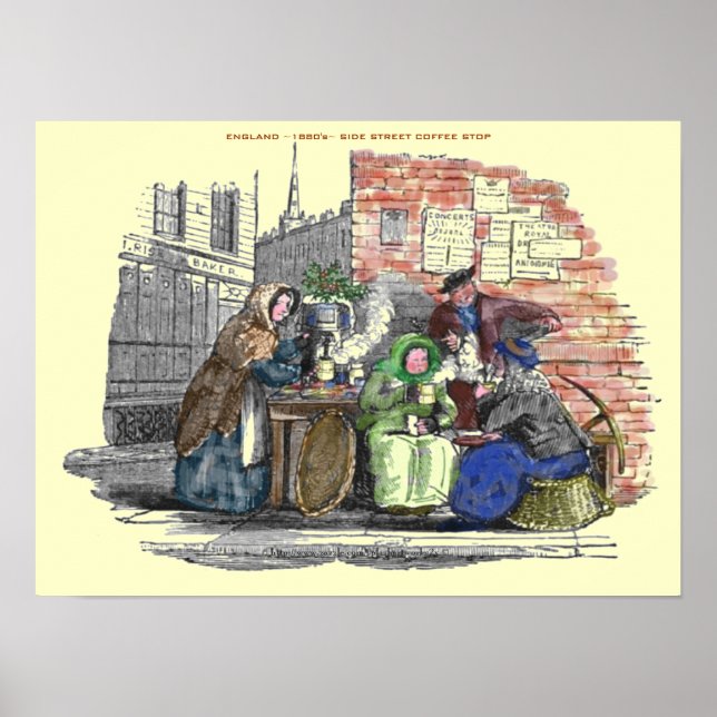 Póster Vendedor de café caliente de la calle Inglaterra d (Frente)