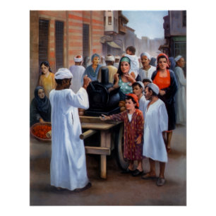 Póster Vendedor tradicional egipcio de batatas vintage