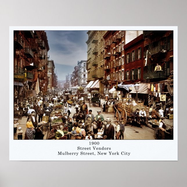 Póster Vendedores callejeros en Mulberry St. New York Cit (Frente)