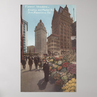 Póster Vendedores de flores, calles Kearny y de mercado