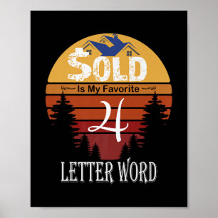 Póster Vender es mi favorito de 4 letras de Word Real Est