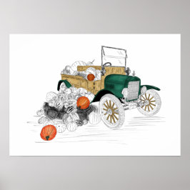 Póster Vendimia de calabaza de coches de época
