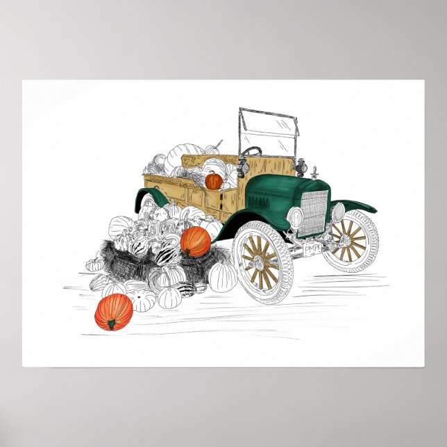 Póster Vendimia de calabaza de coches de época (Frente)