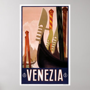 Póster Venecia - Afiche de viaje italiano de época