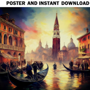 Póster Venecia al atardecer con góndolas en el Gran Canal
