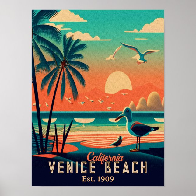Póster Venecia Beach California Sunset Souvenirs de los a (Frente)