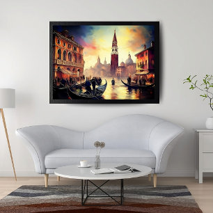 Póster Venecia en Crepúsculo: góndolas y cielos brillante