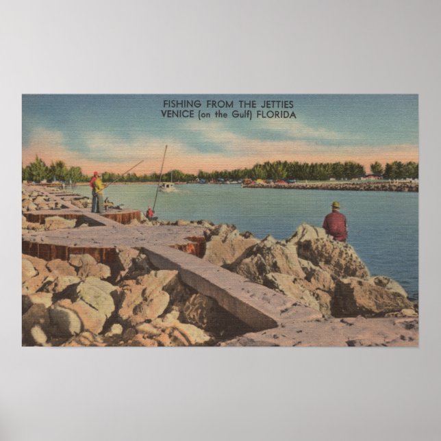 Póster Venecia, Florida - Escena de pesca en los espigone (Frente)