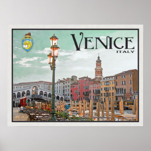 Póster Venecia - Gran Canal y puente Rialto