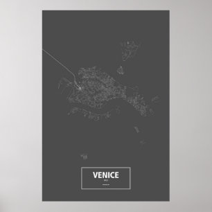 Póster Venecia (isla), Italia (blanco sobre negro)