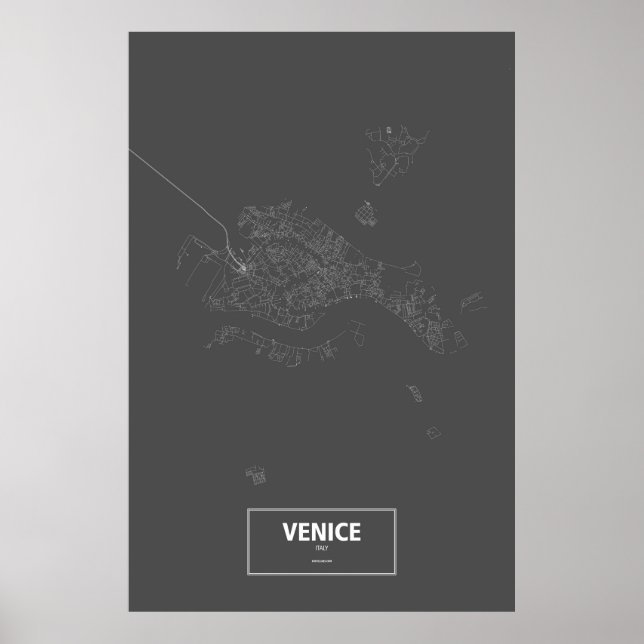 Póster Venecia (isla), Italia (blanco sobre negro) (Frente)