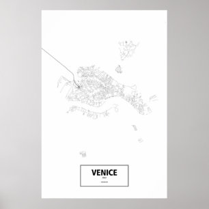 Póster Venecia (Isla), Italia (negro sobre blanco)