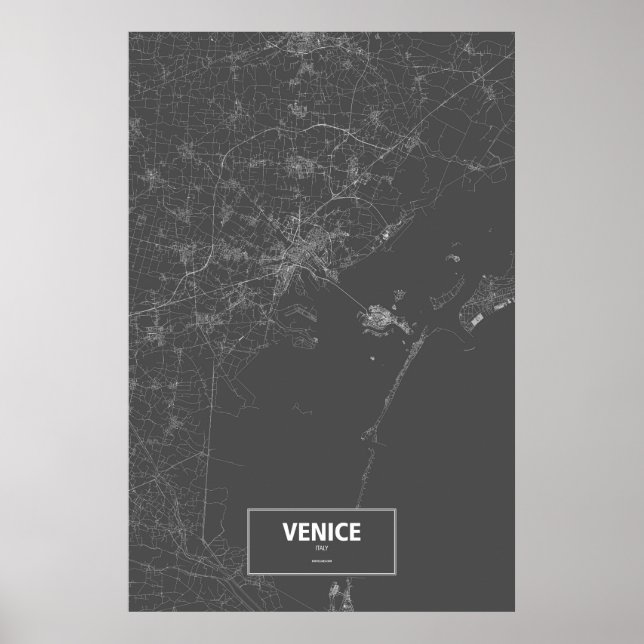 Póster Venecia, Italia (blanco sobre negro) (Frente)
