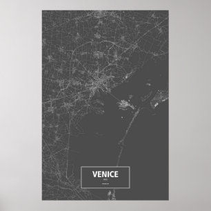 Póster Venecia, Italia (blanco sobre negro)