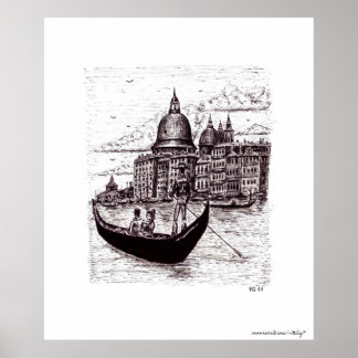 Póster Venecia Italia dibujo de lápiz blanco y negro