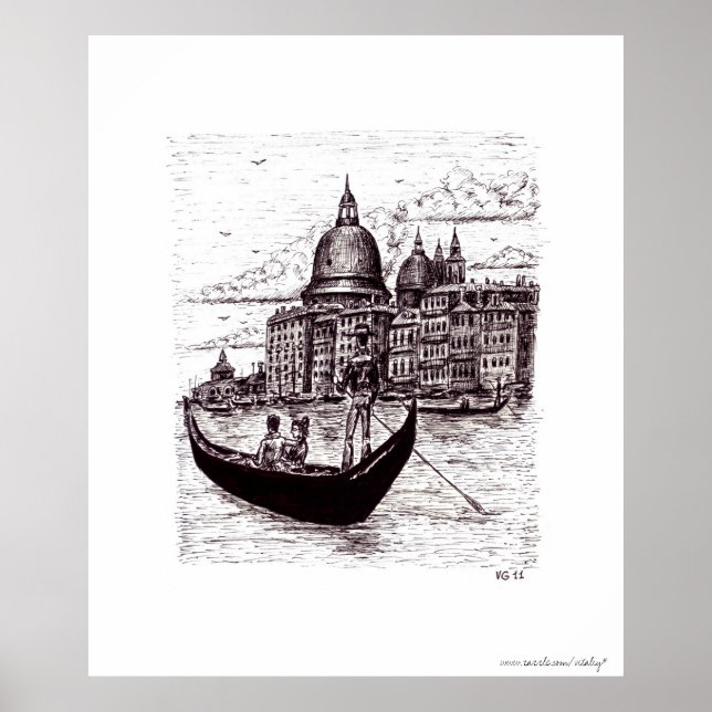 Póster Venecia Italia dibujo de lápiz blanco y negro (Frente)